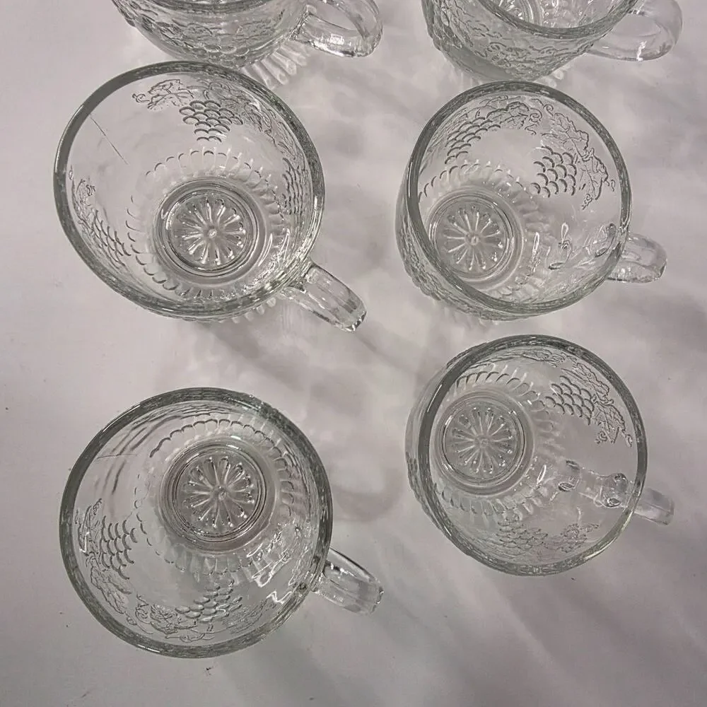 Vintage Anchor Hocking Grape Leaf Clear Glass Punch Cups Set of 8 USA
